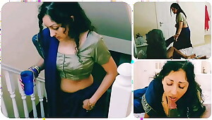 Young indian girl in saree is to give her a blowjob